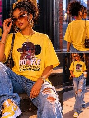 💛 Boss Babe Hustle Graphic Tee | Shein XL | Motivational Streetwear Vibes 💛